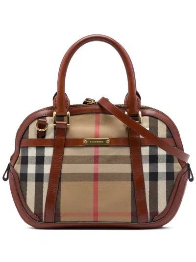 Pre-owned Burberry 2000-2017 Small Leather Trimmed House Check Canvas Bridle Orchard Satchel In Brown