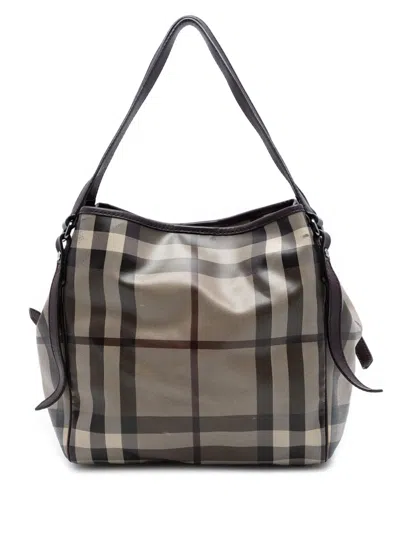 Pre-owned Burberry 2000-2017 Small Smoke Check Coated Canvas Canterbury Tote Bag In Brown