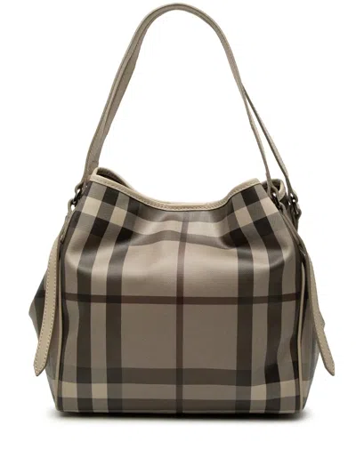 Pre-owned Burberry 2000-2017 Small Smoke Check Coated Canvas Canterbury Tote Bag In Gray