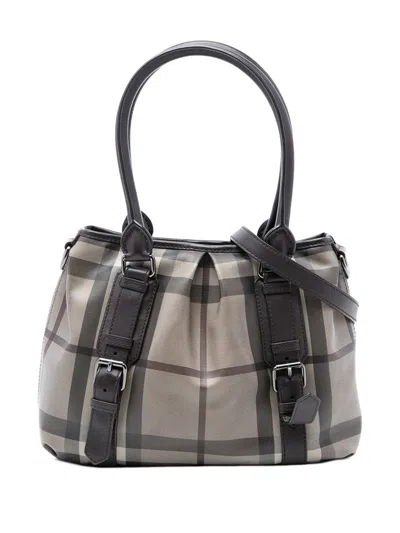 Pre-owned Burberry 2000-2017 Small Smoke Check Coated Canvas Northfield Satchel In Brown