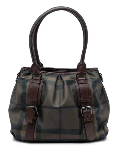 Pre-owned Burberry 2000-2017 Small Smoke Check Coated Canvas Northfield Satchel In Brown