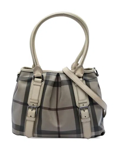 Pre-owned Burberry 2000-2017 Small Smoke Check Coated Canvas Northfield Satchel In Grey