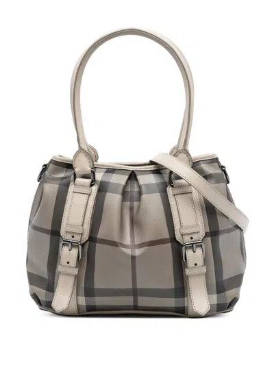 Pre-owned Burberry 2000-2017 Small Smoke Check Coated Canvas Northfield Satchel In Neutrals
