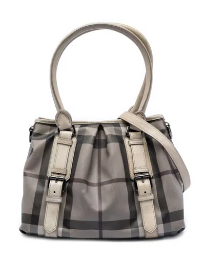 Pre-owned Burberry 2000-2017 Small Smoke Check Coated Canvas Northfield Satchel In White
