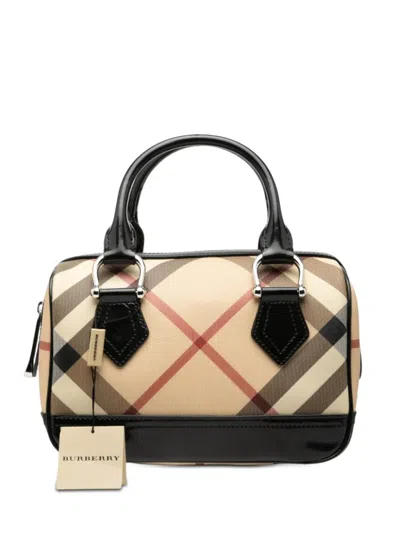 Pre-owned Burberry 2000-2017 Small Supernova Check Coated Canvas Bowling Bag Boston Bag In Black