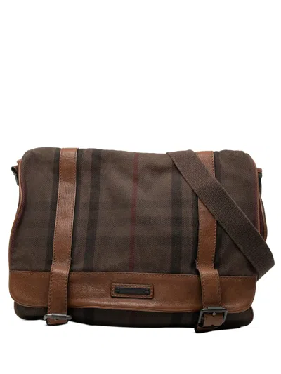 Pre-owned Burberry 2000-2017 Smoke Check Canvas Messenger Bag Crossbody Bag In Brown