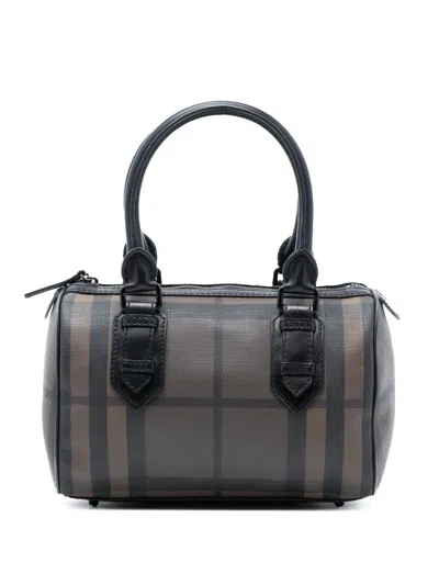 Pre-owned Burberry 2000-2017 Smoke Check Coated Canvas Chester Boston Bag In Brown
