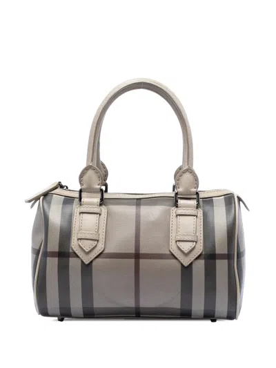 Pre-owned Burberry 2000-2017 Smoke Check Coated Canvas Chester Boston Bag In Gray