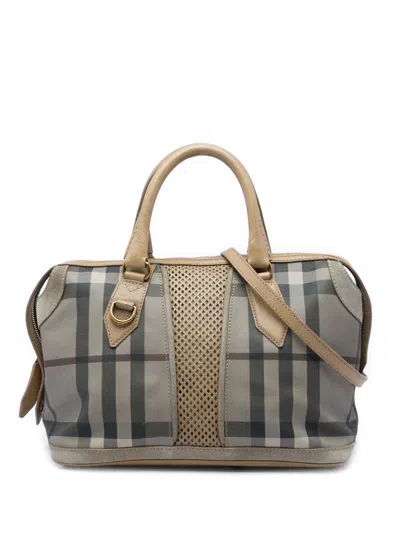 Pre-owned Burberry 2000-2017 Smoke Check Coated Canvas Gilmoure Satchel In Grey