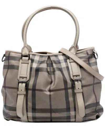 Pre-owned Burberry 2000-2017 Smoke Check Coated Canvas Northfield Satchel In Gray