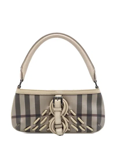 Pre-owned Burberry 2000-2017 Smoke Check Coated Canvas Shoulder Bag In Neutral