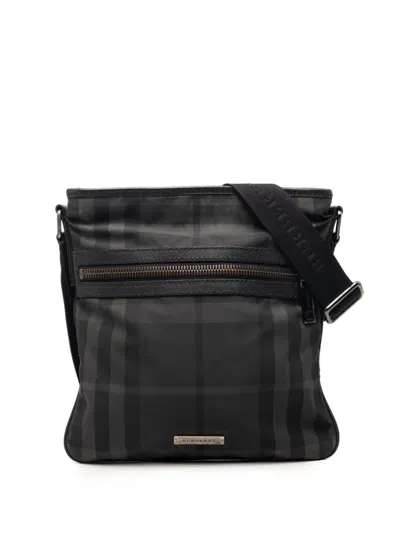 Pre-owned Burberry 2000-2017 Smoke Check Nylon Crossbody Bag In Gray