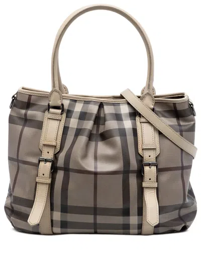 Pre-owned Burberry 2000-2017 Smoked Check Coated Canvas Satchel In Neutral