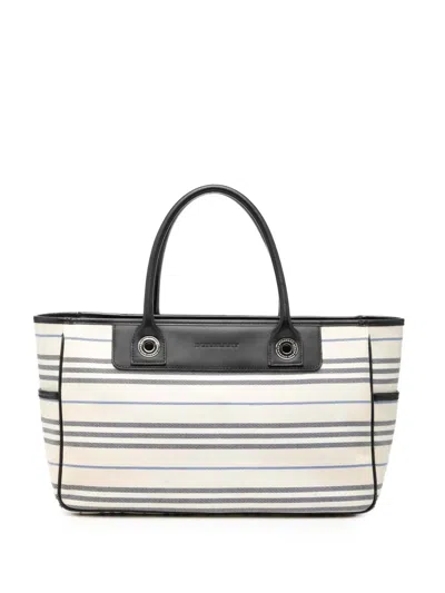 Pre-owned Burberry 2000-2017 Striped Canvas Handbag In White