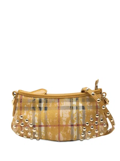 Pre-owned Burberry 2000-2017 Studded Haymarket Check Coated Canvas Canterbury Crossbody Bag In Yellow