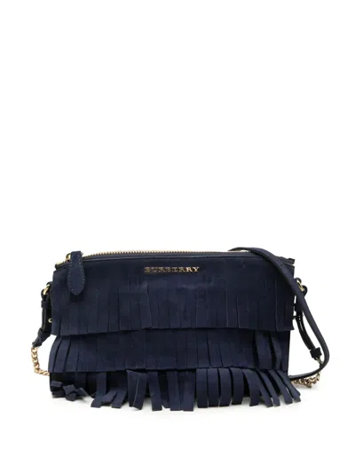 Pre-owned Burberry 2000-2017 Suede Peyton Fringe Crossbody Bag In Blue