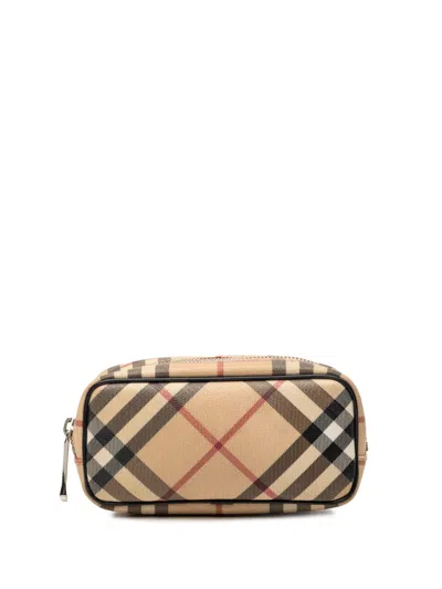 Pre-owned Burberry 2000-2017 Supernova Check Coated Canvas Pouch In Neutral