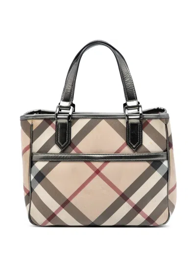 Pre-owned Burberry 2000-2017 Supernova Check Coated Canvas Tote Bag In Neutrals