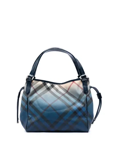 Pre-owned Burberry 2000-2017 Supernova Check Ombre Coated Canvas Bilmore Tote Bag In Blue