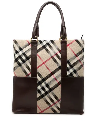 Pre-owned Burberry 2000-2017 Supernova Check Wool Tote Bag In Neutral