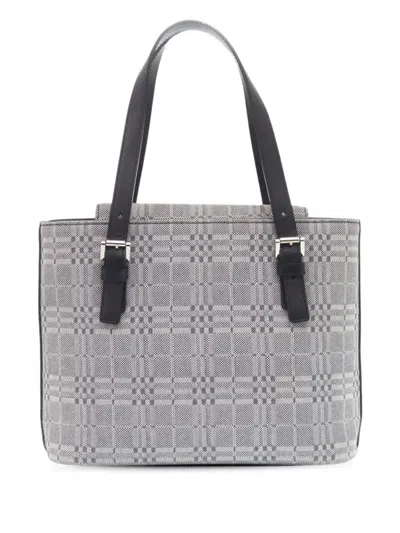 Pre-owned Burberry 2000-2017 Tonal Check Canvas Tote Bag In Gray