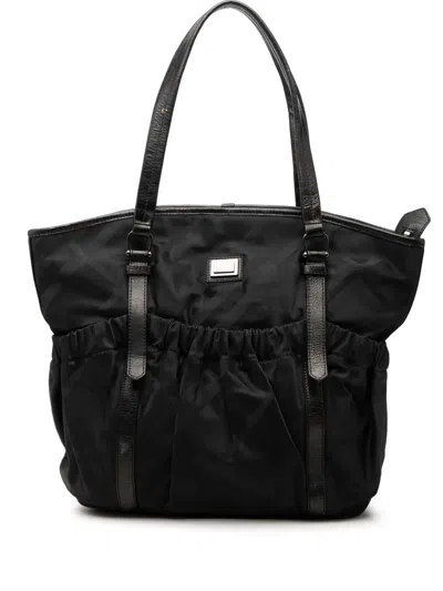 Pre-owned Burberry 2000-2017 Tonal Check Nylon Tote Bag In Black