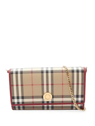 Pre-owned Burberry 2000-2025 House Check Coated Canvas Wallet On Chain Crossbody Bag In Neutrals