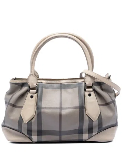Pre-owned Burberry 2000-2025 Smoke Check Coated Canvas Heathcliff Satchel In Gray