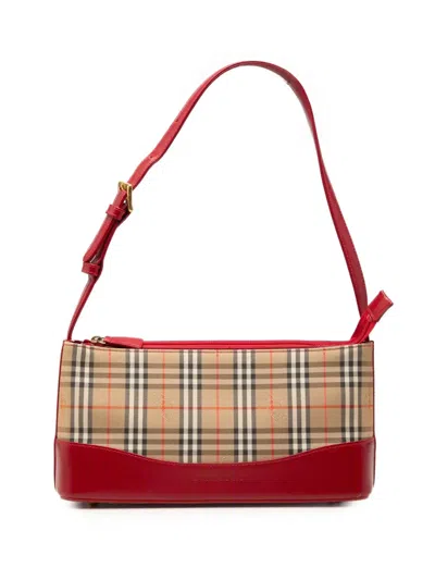 Pre-owned Burberry 2000-2026 Haymarket Check Canvas Shoulder Bag In Neutral