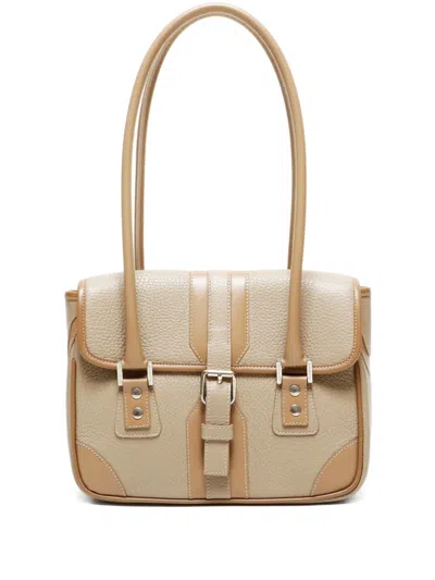 Pre-owned Burberry 2000s Buckle Leather Tote Bag In Neutral