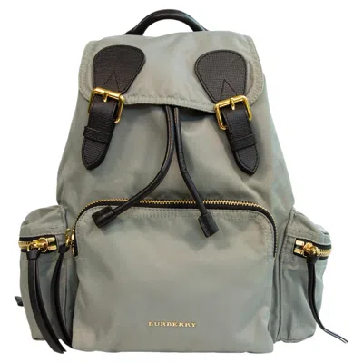 Pre-owned Burberry 2000s  Gray Nylon And Black Leather Backpack