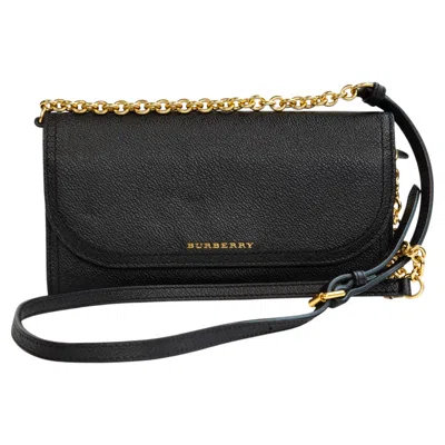Pre-owned Burberry 2000s  Hannah Wallet On Chain Black Leather