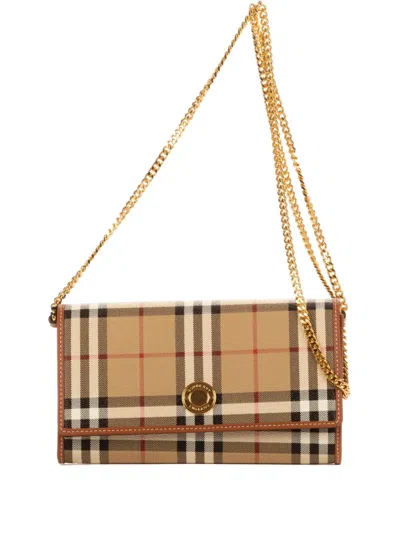 Pre-owned Burberry 2000s Check Chain Bag In Neutral