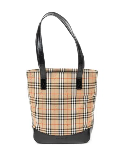 Pre-owned Burberry 2000s Check-pattern Tote Bag In Brown