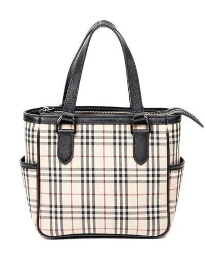 Pre-owned Burberry 2000s Check Top-handle Bag In Neutral