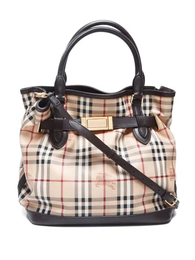 Pre-owned Burberry 2000s Haymarket Check Tote Bag In Neutral