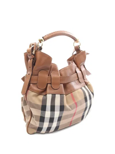Pre-owned Burberry 2000s House Check Leather Handbag In Neutral