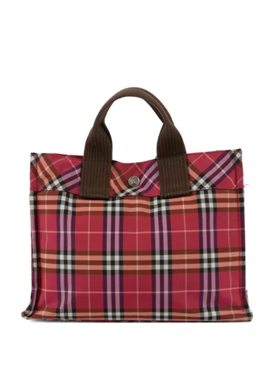 Pre-owned Burberry 2000s Nova Check Pm Tote Bag In Red