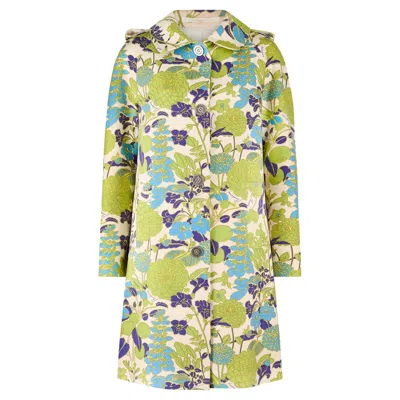 Pre-owned Burberry 2003  Green Blue Yellow Floral Wool Coat