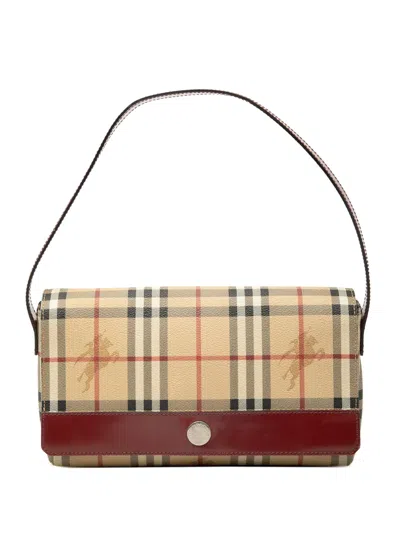 Pre-owned Burberry 2003 Haymarket Check Coated Canvas Shoulder Bag In Brown