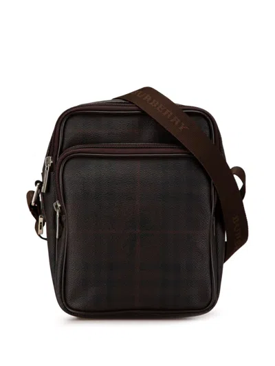 Pre-owned Burberry 2003 Smoke Check Coated Canvas Crossbody Bag In Brown