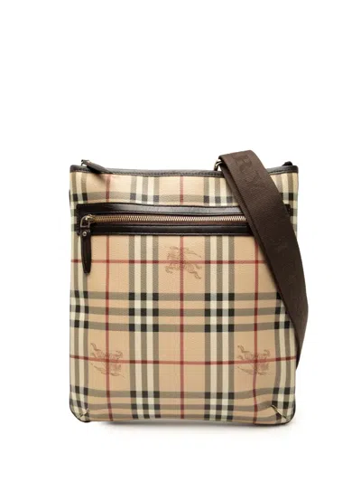 Pre-owned Burberry 2007-2011 Haymarket Check Coated Canvas Crossbody Bag In Brown