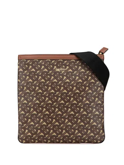 Pre-owned Burberry 2010-2017 Tb Monogram Coated Canvas Crossbody Bag In Brown