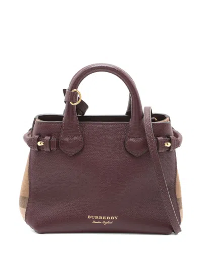 Pre-owned Burberry 2010-2020 Small Banner Leather House Check Two-way Tote Bag In Brown