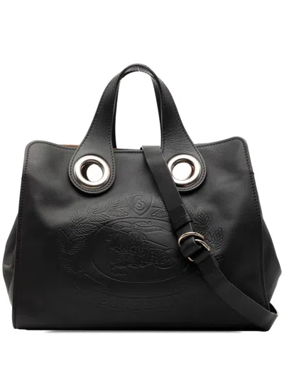 Pre-owned Burberry 2010-2025 Crest Embossed Smooth Calfskin Grommet Satchel In Black
