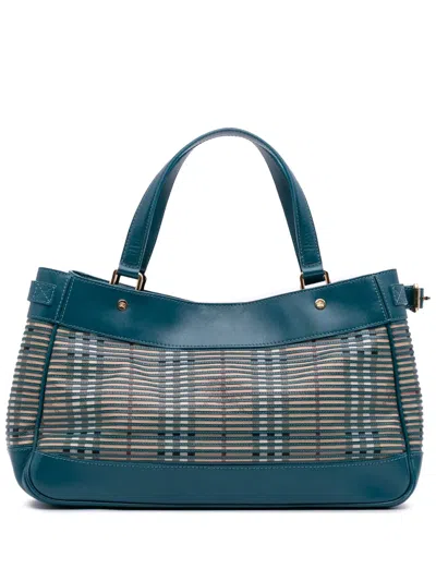 Pre-owned Burberry 2010-2025 Haymarket Check Coated Canvas Ravensdon Handbag In Blue