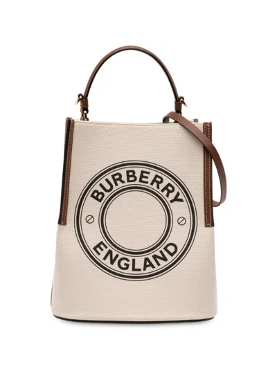Pre-owned Burberry 2010-2025 Small Canvas Logo Peggy Bucket Bag Satchel In Brown