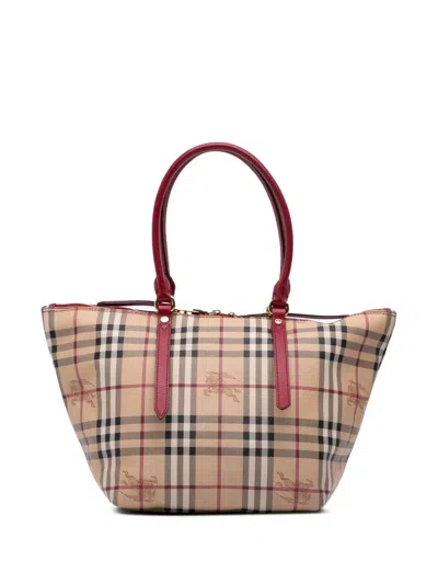 Pre-owned Burberry 2010-2025 Small Haymarket Check Coated Canvas Salisbury Tote Bag In Brown