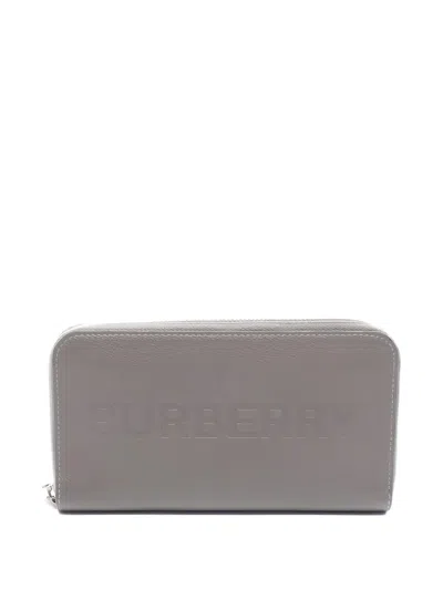 Pre-owned Burberry 2010's Logo-embossed Zip Wallet In Gray