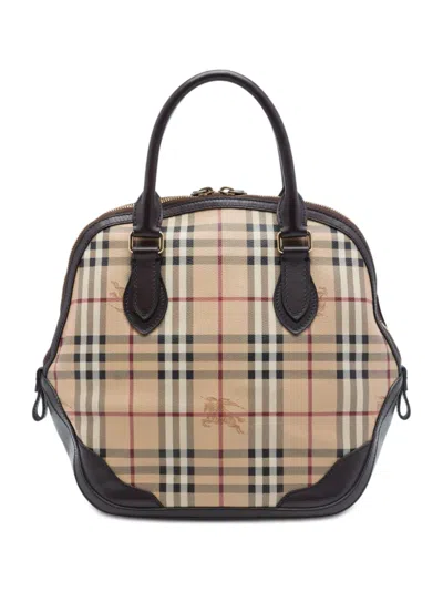 Pre-owned Burberry 2010-2012 Medium Haymarket Check Coated Canvas Orchard Bowling Bag Satchel In Neutrals